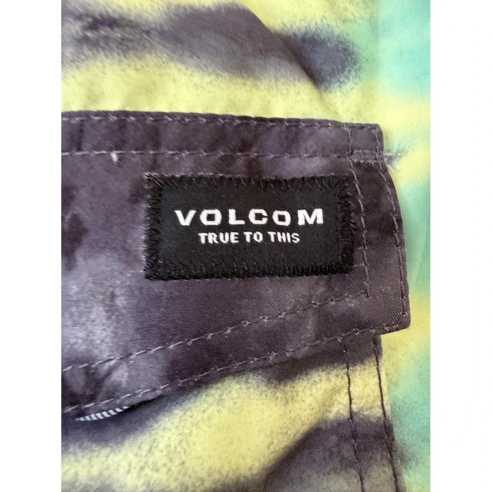 Volcom Mens Tie Dye Board Shorts Teal Black Yellow Elastic Waist Size M
